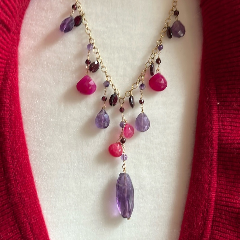 REAL Amethysts Garnet rose quarts faceted stone 14k filled